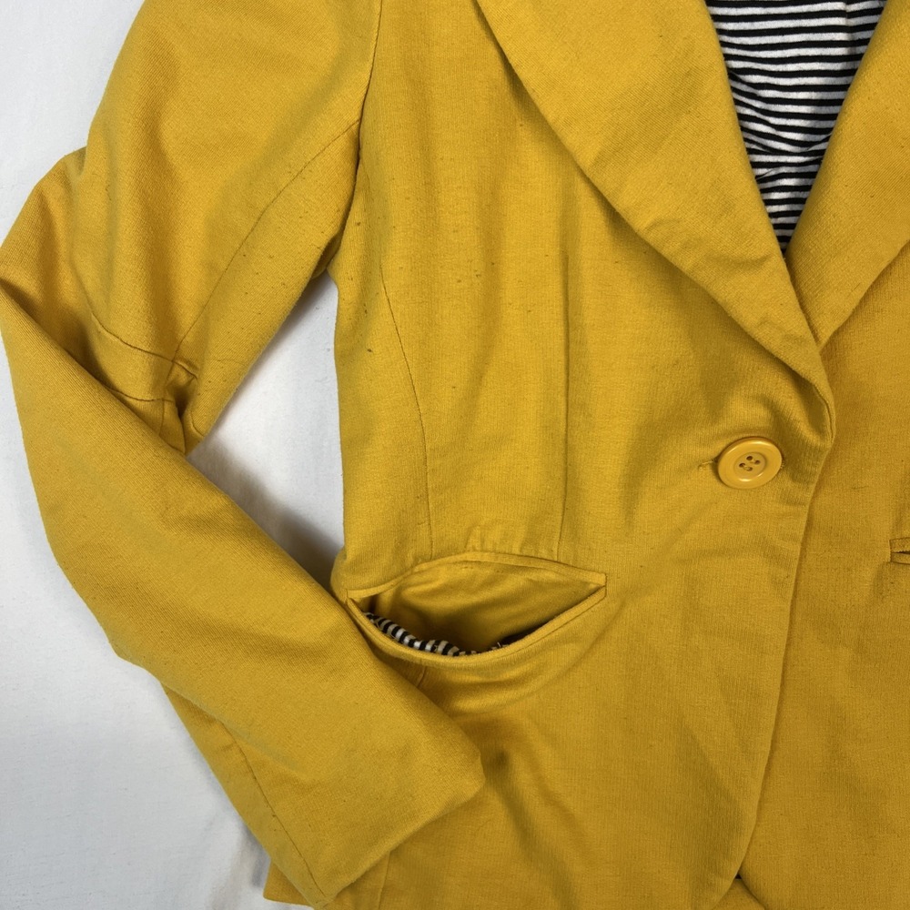 Love Culture Womens Mustard Yellow Striped Lining Single Button Blazer Size M - Picture 2 of 8